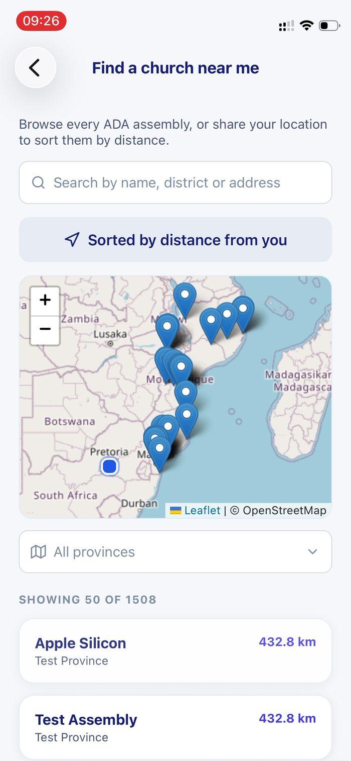 Find a church — 1,508 assemblies sorted by distance
