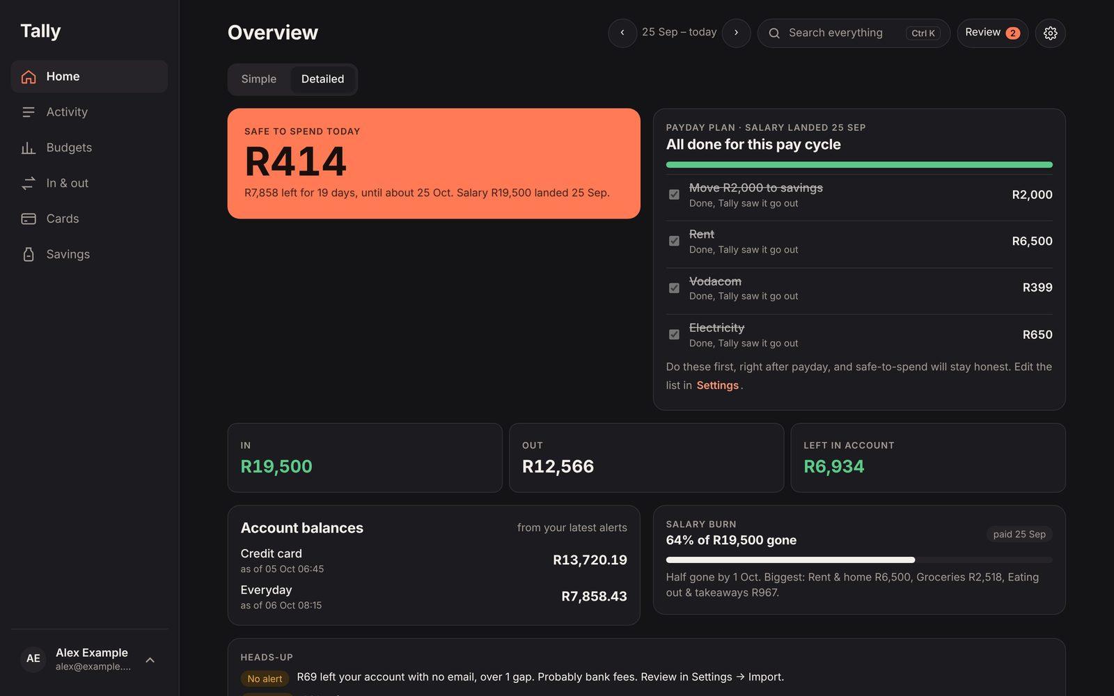 Balances read straight from alerts
