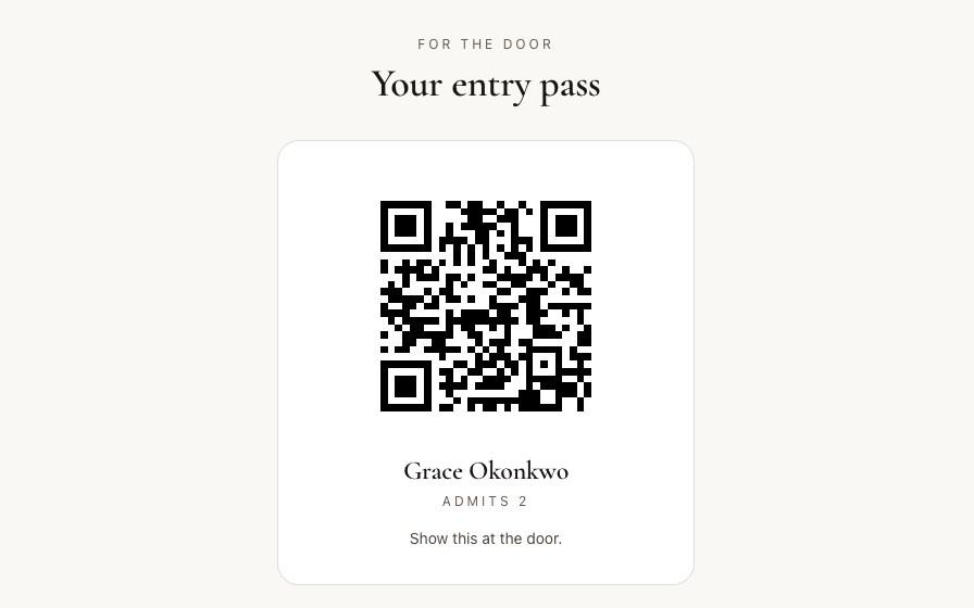A QR entry pass for the door
